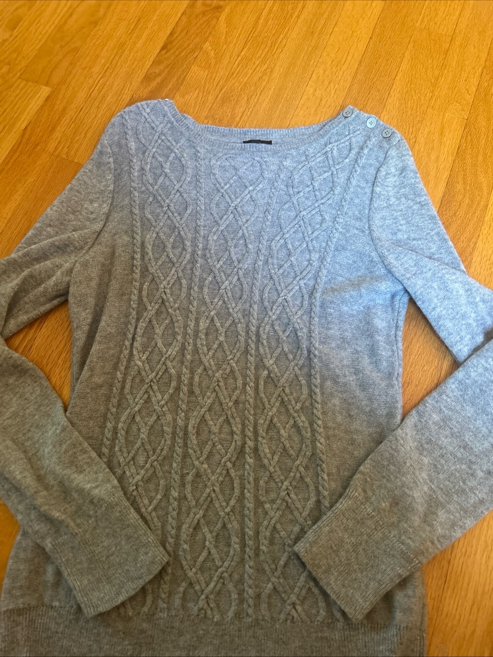 Talbots Light Gray Cable-Knit Scoop Neck Sweater